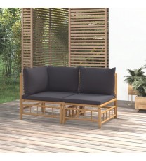 vidaXL 2 Piece Patio Lounge Set with Dark Gray Cushions Bamboo