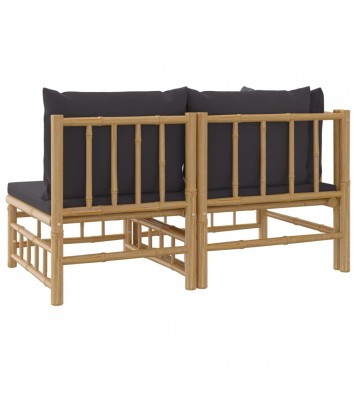 vidaXL 2 Piece Patio Lounge Set with Dark Gray Cushions Bamboo