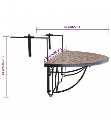 vidaXL Hanging Balcony Table Terracotta Mosaic