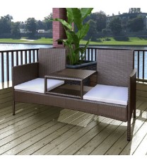 vidaXL 2-Seater Patio Sofa with Tea Table Poly Rattan Brown