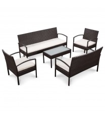 vidaXL 5 Piece Patio Lounge Set with Cushions Poly Rattan Brown