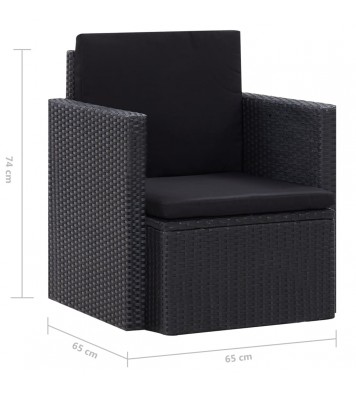 vidaXL Patio Chair with Cushions Poly Rattan Black