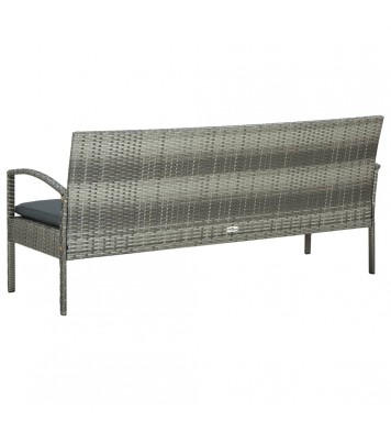 vidaXL 3-Seater Patio Sofa with Cushion Gray Poly Rattan