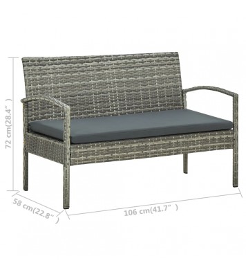 vidaXL 3-Seater Patio Sofa with Cushion Gray Poly Rattan