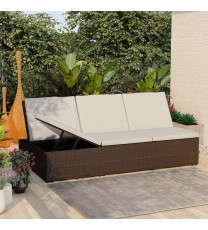 vidaXL Convertible Sun Bed with Cushion Poly Rattan Brown