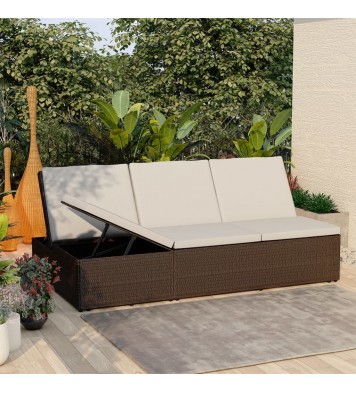 vidaXL Convertible Sun Bed with Cushion Poly Rattan Brown