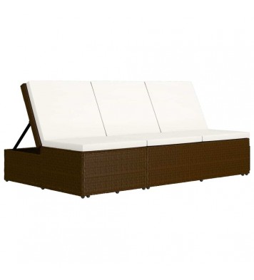 vidaXL Convertible Sun Bed with Cushion Poly Rattan Brown