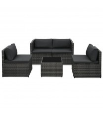 vidaXL 5 Piece Patio Lounge Set with Cushions Poly Rattan Gray