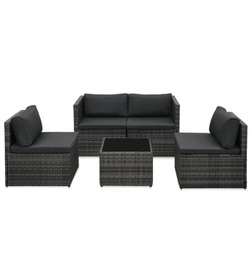 vidaXL 5 Piece Patio Lounge Set with Cushions Poly Rattan Gray