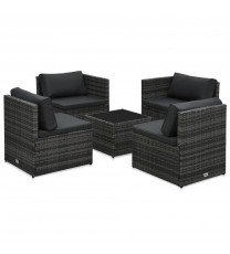 vidaXL 5 Piece Patio Lounge Set with Cushions Poly Rattan Gray