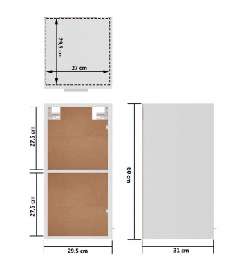 vidaXL Hanging Cabinet White 11.6"x12.2"x23.6" Engineered Wood