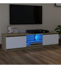 vidaXL TV Stand with LED Lights White and Sonoma Oak 55.1"x15.7"x14"