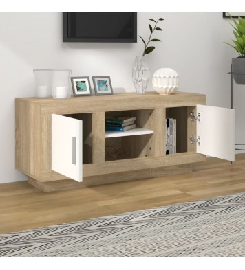 vidaXL TV Stand White and Sonoma Oak 40.2"x13.8"x17.7" Engineered Wood