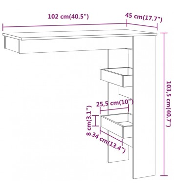 vidaXL Wall Bar Table Gray Sonoma 40.2"x17.7"x40.7" Engineered Wood