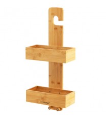 2-Tier Bamboo Hanging Shower Caddy Bathroom Shelf with 2 Hooks-Natural