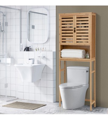 Bamboo Over The Toilet Storage Cabinet Bathroom with Adjustable Shelf-Natural