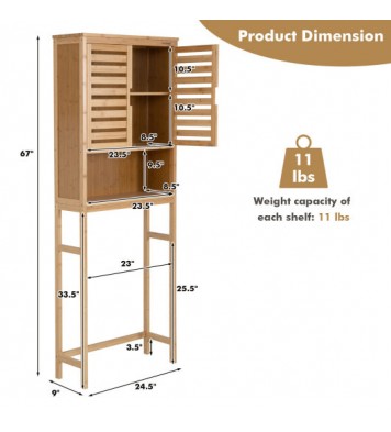 Bamboo Over The Toilet Storage Cabinet Bathroom with Adjustable Shelf-Natural