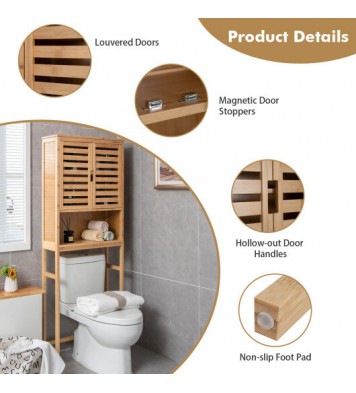 Bamboo Over The Toilet Storage Cabinet Bathroom with Adjustable Shelf-Natural