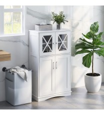 4 Doors Freeestanding Bathroom Floor Cabinet with Adjustable Shelves-White