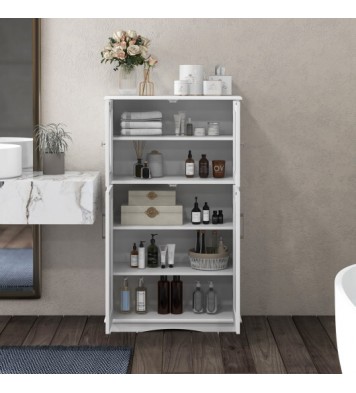 4 Doors Freeestanding Bathroom Floor Cabinet with Adjustable Shelves-White