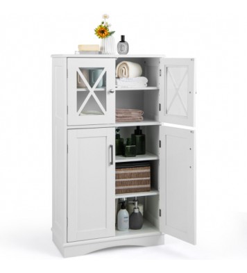 4 Doors Freeestanding Bathroom Floor Cabinet with Adjustable Shelves-White