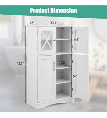 4 Doors Freeestanding Bathroom Floor Cabinet with Adjustable Shelves-White