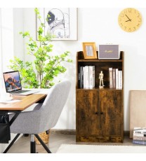 Storage Cabinet Bookcase with Doors and Display Shelf-Rustic Brown