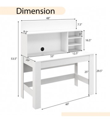 48 Inch Writing Computer Desk with Anti-Tipping Kits and Cable Management Hole-White