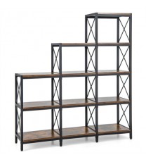 9 Cubes Bookcase with Carbon Steel Frame for Home Office-Rustic Brown