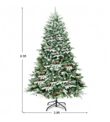 6.5 Feet Pre-lit Snow Flocked Hinged Artificial Christmas Tree