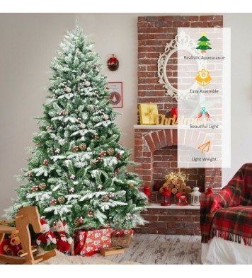 6.5 Feet Pre-lit Snow Flocked Hinged Artificial Christmas Tree