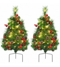 Set of 2 29 Inch Battery Powered Pre-lit Pathway Holiday Christmas Trees