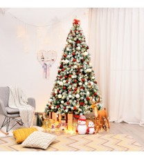 7.5 Feet Pre-Lit Premium Snow Flocked Hinged Artificial Christmas Tree with 550 Lights