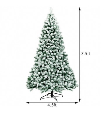 7.5 Feet Pre-Lit Premium Snow Flocked Hinged Artificial Christmas Tree with 550 Lights