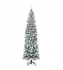 7.5 Feet Unlit Hinged Snow Flocked Artificial Pencil Christmas Tree with 641 Tips