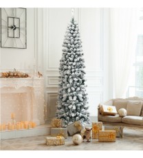 7.5 Feet Unlit Hinged Snow Flocked Artificial Pencil Christmas Tree with 641 Tips