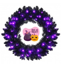 24 Inch Pre-lit Halloween Wreath with 35 Purple LED Lights