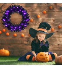 24 Inch Pre-lit Halloween Wreath with 35 Purple LED Lights