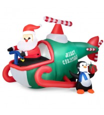 6.2 Feet Christmas Inflatable Santa Claus Driving Helicopter and Penguin Holding Gift