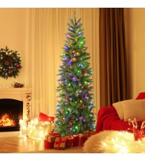 7.5 Feet Pre-lit Full Artificial Christmas Tree with Warm White and Multi-color LED Lights