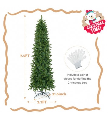 7.5 Feet Pre-lit Full Artificial Christmas Tree with Warm White and Multi-color LED Lights