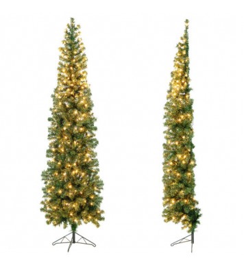 7 Feet Prelit Half-Shape Christmas Tree with 150 Lights