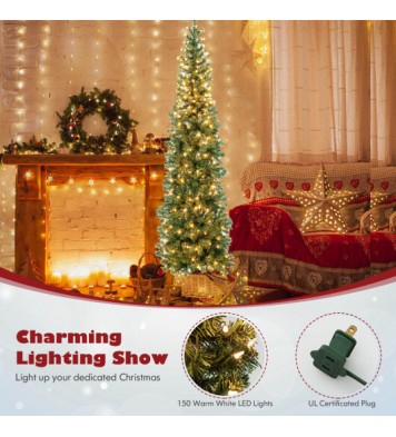 7 Feet Prelit Half-Shape Christmas Tree with 150 Lights