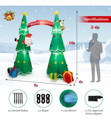 10 Feet Tall Inflatable Christmas Arch with LED and Built-in Air Blower