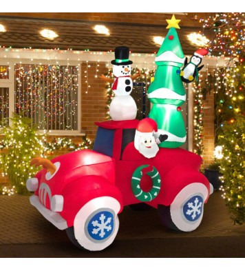 8 Feet Tall Inflatable Santa Claus on Red Truck with LED Lights