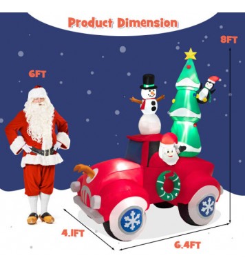 8 Feet Tall Inflatable Santa Claus on Red Truck with LED Lights