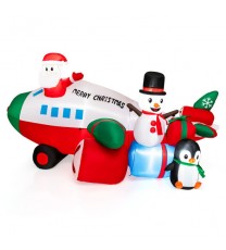 9 Feet Lighted Christmas Inflatable Santa Claus on Helicopter with Penguin