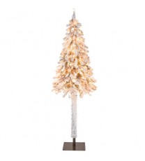 6 Feet Pre-Lit Slim Pencil Christmas Tree Snow Flocked Xmas Decor