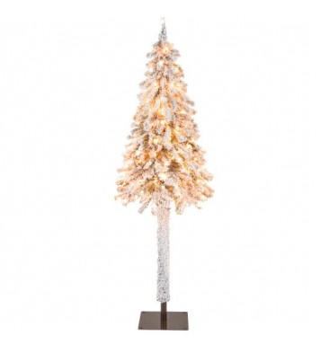 6 Feet Pre-Lit Slim Pencil Christmas Tree Snow Flocked Xmas Decor