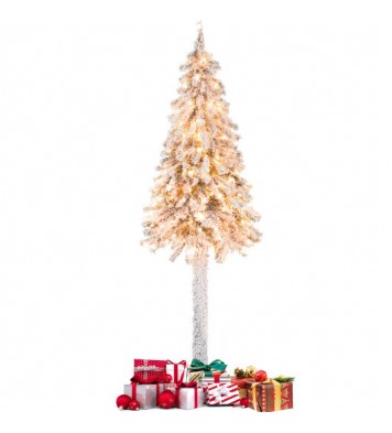 6 Feet Pre-Lit Slim Pencil Christmas Tree Snow Flocked Xmas Decor